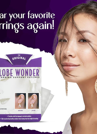 Lobe Wonder - The ORIGINAL Ear Lobe Support Patch for Pierced Ears - Eliminates the Look of Torn or Stretched Piercings - Protects Healthy Ear Lobes from Tearing - 60 Patches - Clear & Latex-Free