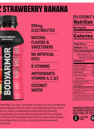 BODYARMOR Sports Drink Sports Beverage, Strawberry Banana, Coconut Water Hydration, Natural Flavors With Vitamins, Potassium Packed Electrolytes, Perfect For Athletes, 12 Fl Oz (Pack of 8)