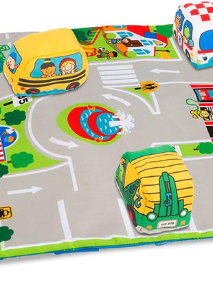Melissa & Doug Take-Along Town Play Mat (19.25 x 14.25 inches) with 9 Soft Vehicles