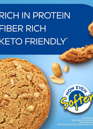 Atkins Peanut Butter High Protein Cookie, Keto Snacks, 3g Net Carb | Low Sugar and Low Carb Treats, Satisfies Cravings with High Protein, 4 Count, Individually Wrapped for On-the-Go, 1g Sugar