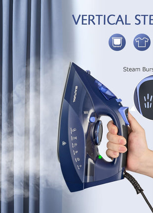 BEAUTURAL Steam Iron for Clothes with Precision Thermostat Dial, Ceramic Coated Soleplate, 3 Way Auto Off, Self Cleaning, Anti Calcium, Anti Drip Blue