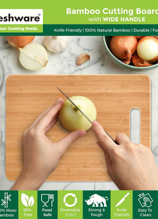 Freshware Bamboo Cutting Board Set of 3, Wooden Cutting Boards for Kitchen, Knife Friendly Food Grade Chopping Board, Lightweight with Hanging Hole for Easy Storage