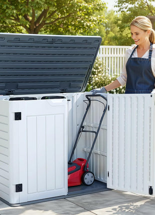 YITAHOME 59 Cuft Outdoor Tall Storage Shed, Waterproof Vertical Resin Shed for Garden, Garage, Patio, Lockable Tool Storage, No Shelves Included, Light Gray
