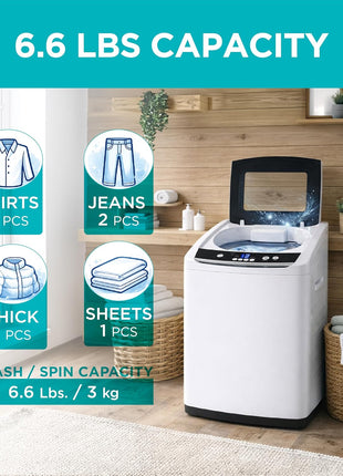 BLACK+DECKER 0.9 Cu. Ft. Portable Washer, 6.6 lb. Capacity, BPWM09W, White | 6.6 lb. Capacity Washing Machine for Homes & Apartments, 5 Wash Cycles, Quick Connect Sink Adapter and Drain Hose Included