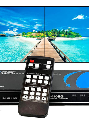 OREI 4K 2x2 HDMI or USB-C Video Wall Controller Processor Display Upto 4K 60hz 2x1, 1x2, 1x3, 1x4 Supports 180 Degree Rotate RS-232 Audio Extraction