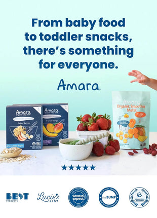 Amara Organic Baby Food - Stage 2 - Oats & Berries - Baby Cereal to Mix With Breastmilk & Water - Shelf Stable Baby Food Pouches Made from Organic Fruit and Veggies - 5 Pouches, 3.5oz Per Serving