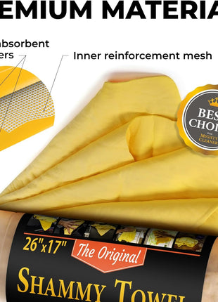 Premium Shammy Cloth for Car Drying - 26"x17" - Super Absorbent Chamois Towel for Car - Scratch-Free, Reusable & Soft