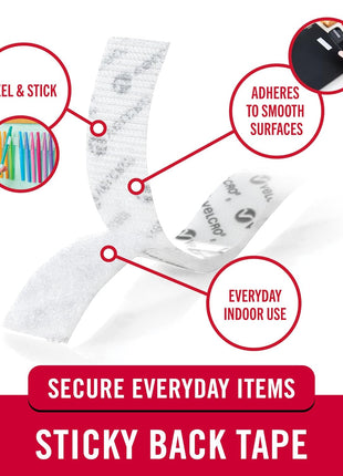 VELCRO Brand 5 Ft x 3/4 In | White Tape Roll with Adhesive | Cut Strips to Length | Sticky Back Hook and Loop Fasteners | Perfect for Home, Office or Classroom
