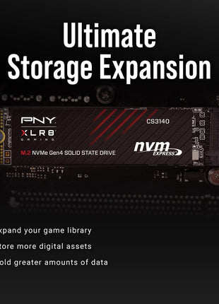 PNY XLR8 Gaming CS3140 1TB PCIe Gen4 SSD - Up to 7500/5650 MB/s, M.2 2280, 3D NAND - PS5/PC/Laptop Upgrade for Gamers, Creators, and Heavy-Duty Setups - Internal Solid-State Drive - M280CS3140-1TB-RB
