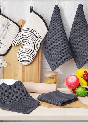Homaxy 100% Cotton Waffle Weave Kitchen Dish Cloths, Ultra Soft Absorbent Quick Drying Dish Towels, 12 x 12 Inches, 6-Pack, Dark Grey