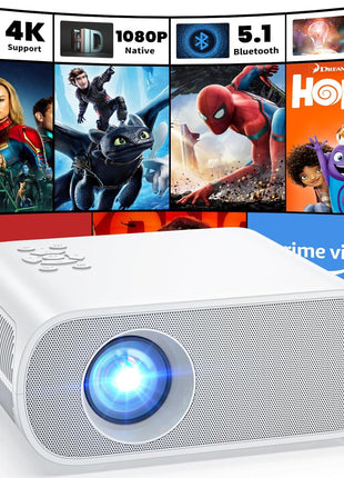 HOMPOW Projector, Electric Focus Native 1080P Full HD Bluetooth Projector with Speaker, Outdoor Portable Movie Mini Projector Compatible with Laptop, Smartphone, TV Stick, Xbox, PS5