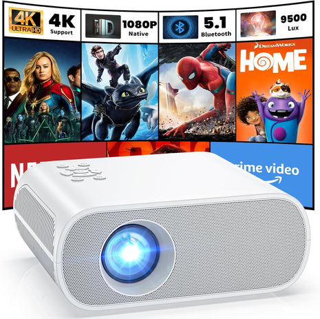 HOMPOW Projector, Electric Focus Native 1080P Full HD Bluetooth Projector with Speaker, Outdoor Portable Movie Mini Projector Compatible with Laptop, Smartphone, TV Stick, Xbox, PS5