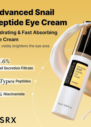 COSRX Snail Peptide Eye Cream Snail Eye Care Moisturizing Hydration Nutrition Snail Snail Mucus Filtrate 72% Dullness Peptide 5ppm No Stickiness Dry Skin Skin Age Basic Cosmetics Cream Korean Cosmetic