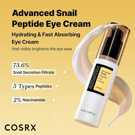 COSRX Snail Peptide Eye Cream Snail Eye Care Moisturizing Hydration Nutrition Snail Snail Mucus Filtrate 72% Dullness Peptide 5ppm No Stickiness Dry Skin Skin Age Basic Cosmetics Cream Korean Cosmetic