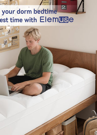 ELEMUSE Twin XL Mattress Topper for College Dorm, Thick Pillow Top Bed Pad | Extra long twin mattress pad with deep pocket, plush college dorm room essential for girls & guys, ideal for back to school