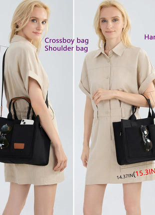 Tote Bag for Women With Compartments and Pockets,Black Large Canvas Tote Women's Purse Crossbody Bags Work Laptop Book Bag Top Handle Satchels Handbags Shoulder Bag for Travel Teacher Nurse Gym Beach