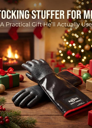 RAPICCA 932°F Heat Resistant BBQ Grill Gloves: Oil Resistant Waterproof for Smoking Grilling Cooking Barbecue Deep Frying Turkey Rotisserie Handling Hot Greasy Meat | Great Stocking Stuffers for Men