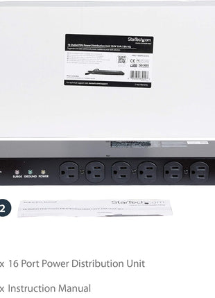 StarTech.com 16 Outlet Horizontal 1U Rack Mount PDU Power Strip for Network Server Racks - Surge Protection - 120V/15A - 6ft Power Cord (RKPW161915)