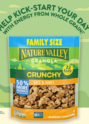 Nature Valley Crunchy Granola, Oats and Honey, Resealable Snack Pouch, Family Size, 24 oz