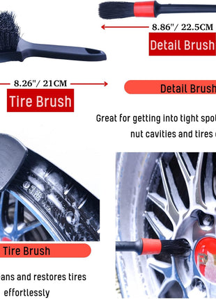 Professional 4 Pack Long Handle Wheel Brush Kit for Cleaning Wheel and Tire- 2X Soft Wheel Cleaning Brush, Detailing Brush and Stiff Tire Brush, Bendable& Durable Wheel Rim Cleaner Brush Set