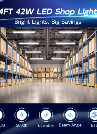 hykolity 4FT LED Shop Light,4400LM,42W [250W Equivalent], 5000K Daylight | Utility Linkable Shop Light Fixture,Hanging or Surface Mount, with Power Cord,Shop Lights for Workshop,ETL,White,6 Pack