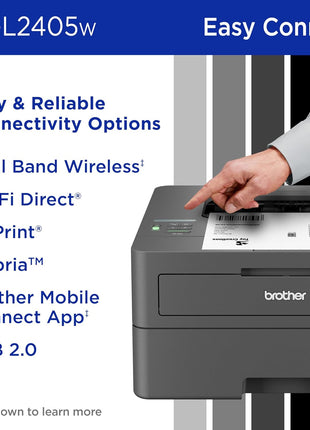 Brother HL-L2405W Wireless Compact Monochrome Laser Printer with Mobile Printing, Black & White Output | Includes Refresh Subscription Trial(1), Works with Alexa