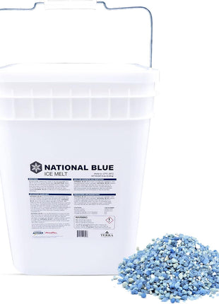 National Blue Ice Melt and Snow Salt 35lb Bucket - Fast Acting Ice Melter - Pet, Plant and Concrete Friendly, Environmentally Safe - Free of Magnesium Chloride - Melts to -15°F