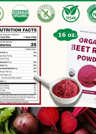 Chérie Sweet Heart Organic Beet Root Powder – Raw, Non-GMO, 1 LB – Natural Energy Boost, Supports Circulation, Detox, & Heart Health – Vegan, Gluten-Free