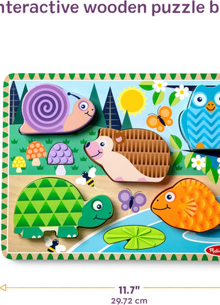 Melissa & Doug Forest Friends Touch & Feel Wooden Puzzle, 5-Piece Chunky Toddler Puzzles with Animals & Textured Silicone Puzzle Board Inlays, Preschool Toys for Girls & Boys Ages 2 and Up