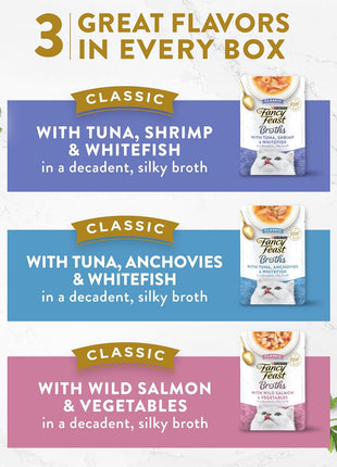Purina Fancy Feast Lickable Wet Cat Food Broth Complement Classics Collection Variety Pack - (Pack of 12) 1.4 oz. Pouches