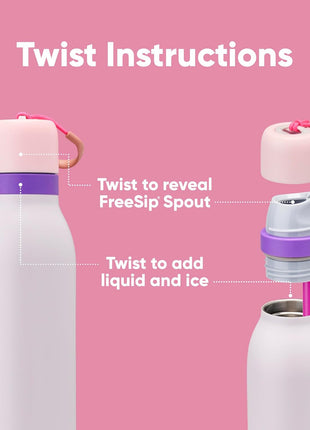Owala FreeSip Twist Insulated Stainless Steel Water Bottle with Straw for Sports and Travel, BPA-Free, 24-oz, Pink/Purple (Dreamy Field)