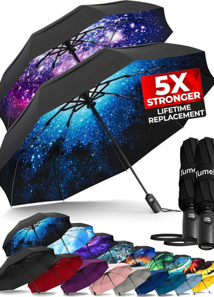 TUMELLA Strongest Windproof Travel Umbrella (Compact, Superior & Beautiful), Small Strong but Light Portable and Automatic Folding Rain Umbrella, Durable Premium Grip, Fits Car and Backpack
