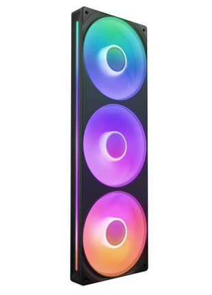 NZXT F360 RGB Core - 360mm Single-Frame RGB Fan Unit - Black | 360mm single-frame unit with three 120mm RGB fans on one cable. Speed and lighting controlled through CAM.
