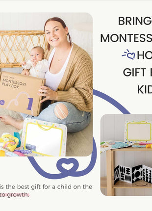 Tiny Land Montessori Baby Toy Set 0-3 Months 5 in 1 Sensory Kit | Mirror, black and white cards, rolling bell, play mat, bed wrap, tummy time, visual and auditory play, newborn gift
