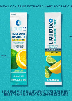 Liquid I.V. Sugar Free Hydration Electrolytes, Lemon Lime, 14 Count | Scientifically Formulated | Clinically Proven Hydration | Zero Sugar | No Artificial Sweeteners | Non-GMO | Powder Drink Mix