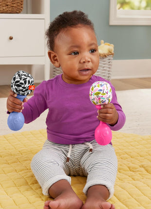 Fisher-Price Newborn Toys Rattle 'n Rock Maracas, 2 Soft Musical Instruments for Developmental Play Babies Ages 3+ Months, Pink & Purple