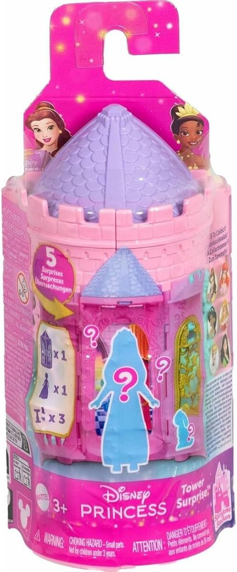 Mattel Disney Princess or Villains Tower Surprise Small Doll & Stacking Playset with 3-4 Accessories, Inspired by Movies (Characters May Vary)