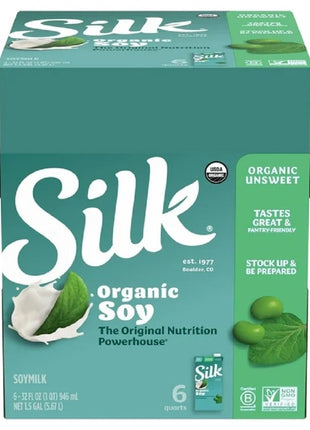 Silk Shelf-Stable Organic Soy Milk, Unsweetened, Dairy-Free, Vegan, Non-GMO Project Verified,32 Fl Oz(Pack of 6)