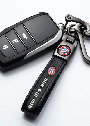 Genuine Leather Car Keychain for Bayern Munich UEFA Fans Key Chain for Men and Women Family Present Key Ring Accessories