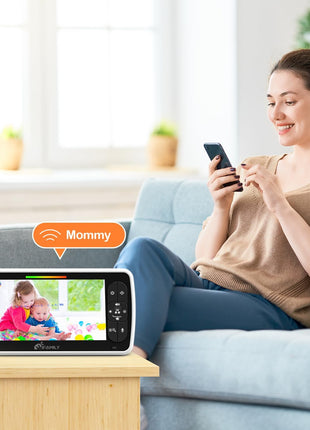 iFamily Split Screen Baby Monitor, Large Display Video Baby Monitor with 2 Cameras and Audio, Long Range, Remote pan tilt, Night Vision, Temperature Sensor, 2 Way Talk, Feeding Clock and lullabies.