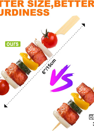 200PCS Bamboo Skewers for Appetizers, [6 Inch] Long Cocktail Picks Fancy Toothpicks for Appetizers, Flat Paddle Wooden Skewers Food Sticks for Party Drinks Fruit BBQ, Charcuterie Boards Accessories