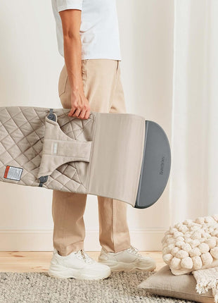 BabyBjörn Bouncer Bliss, Sand Gray, Woven, Classic Quilt | 2-in-1 Adjustable Baby Bouncer Seat and Toddler Chair, Newborn to Toddler (8-29 lbs), 4 Positions, Lightweight & Portable