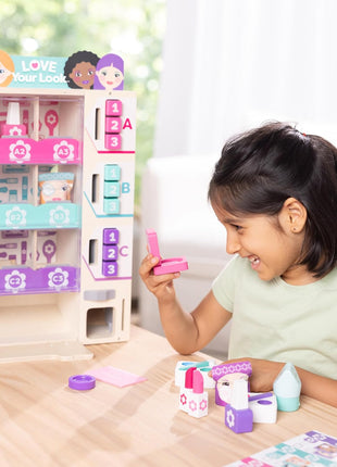 Melissa & Doug Sort, Stock, Select Beauty Kiosk Vending Machine Play Set, Pretend Makeup Wooden Toy for Boys and for Girls 3+ - FSC Certified