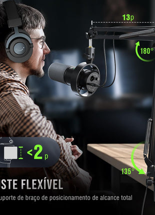 FIFINE K688 Podcast Microphone Kit, USB/XLR Dynamic Microphone with Boom Arm for PC/XLR Mixer, Gaming Mic with Mute Button, Headphone Jack for Vocal, Voice-Over, Streaming, Music Recording -K688CT