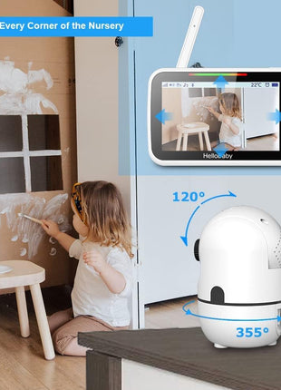 HelloBaby No WiFi Baby Monitor 5" Screen 30-Hour Battery Pan-Tilt-Zoom Video Upgrade with Camera and Audio, Night Vision, VOX, 2-Way Talk, 8 Lullabies and 1000ft Range, HB6550