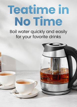 Chefman Electric Kettle with Temperature Control, 5 Presets LED Indicator Lights, Removable Tea Infuser, Glass Tea Kettle & Hot Water Boiler, 360° Swivel Base, BPA Free, Stainless Steel, 1.8 Liters