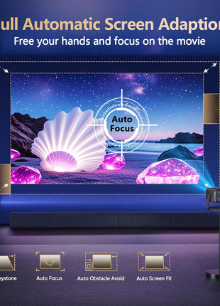 3200 ANSI/ Official Apps/360°Stand 4K Projector with WiFi and Bluetooth, Auto Focus, Auto Keystone Short Throw Projector Native 1080P Support 36W DoIby Audio Smart Projector