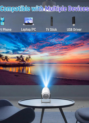 FEARWIKY Mini Portable Movie Projector with WiFi and Bluetooth, 4K 1080P Support, 180° Rotatable 130'' Screen, Auto Keystone Compatible with HDMI/USB/Smartphone/PC/Laptop