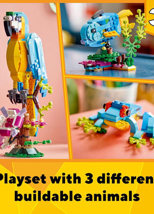 LEGO Creator 3 in 1 Exotic Parrot Building Toy Set, Transforms to 3 Different Animal Figures - from Colorful Parrot, to Swimming Fish, to Cute Frog, Creative Toys for Kids Ages 7 and Up, 31136