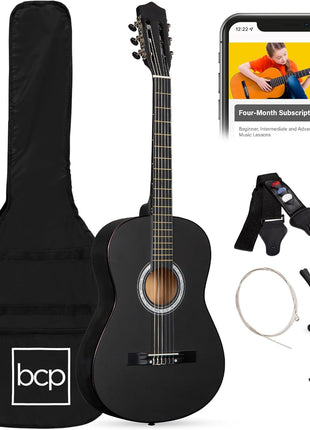 Best Choice Products 38in Beginner All Wood Acoustic Guitar Starter Kit w/Gig Bag, 6 Picks, Nylon Strings, Strap w/Pick Holder - Matte Black